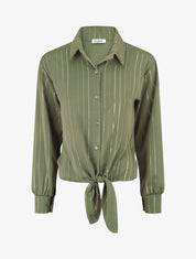 Blouse à nouer et rayures irisées - Kaki - 1