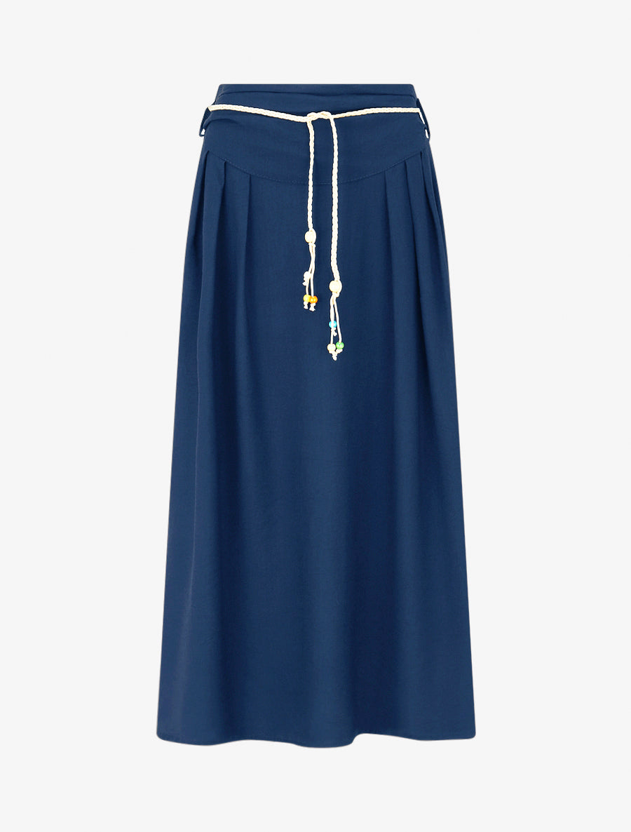 Jupe longue taille haute coupe évasée - Bleu