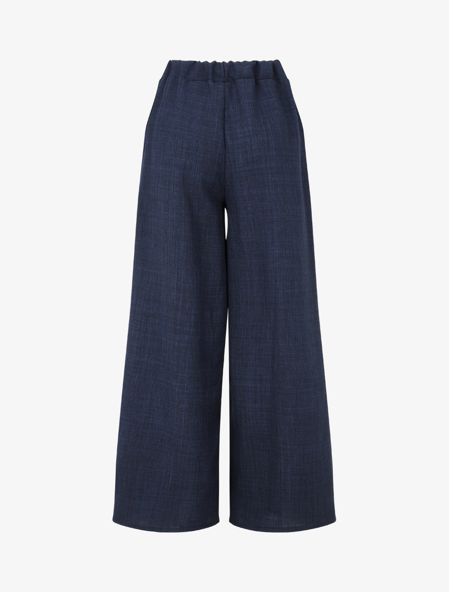 Pantalon élastiqué uni à poches plaquées - Marine - 2