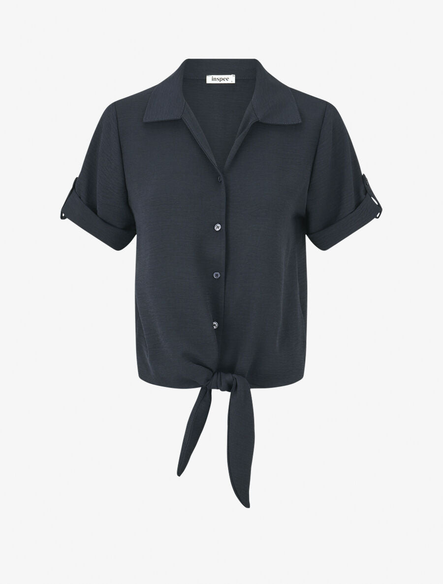 Chemise unie boutonnée - Marine - 4