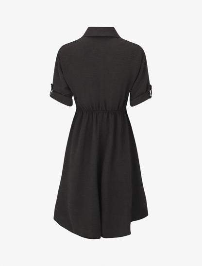 Robe mi-longue unie élastiquée - Noir - 2