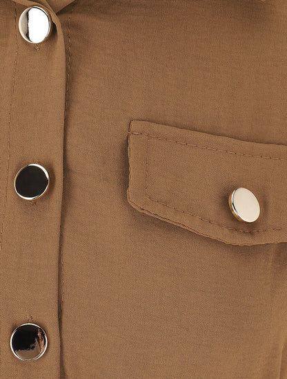 Robe mi-longue unie élastiquée - Camel - 3