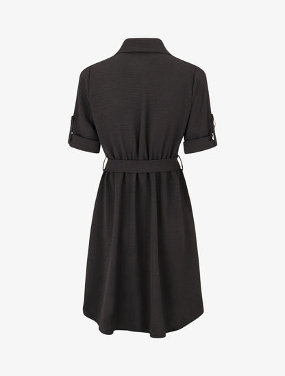 Robe mi-longue unie boutonnée - Noir - 2