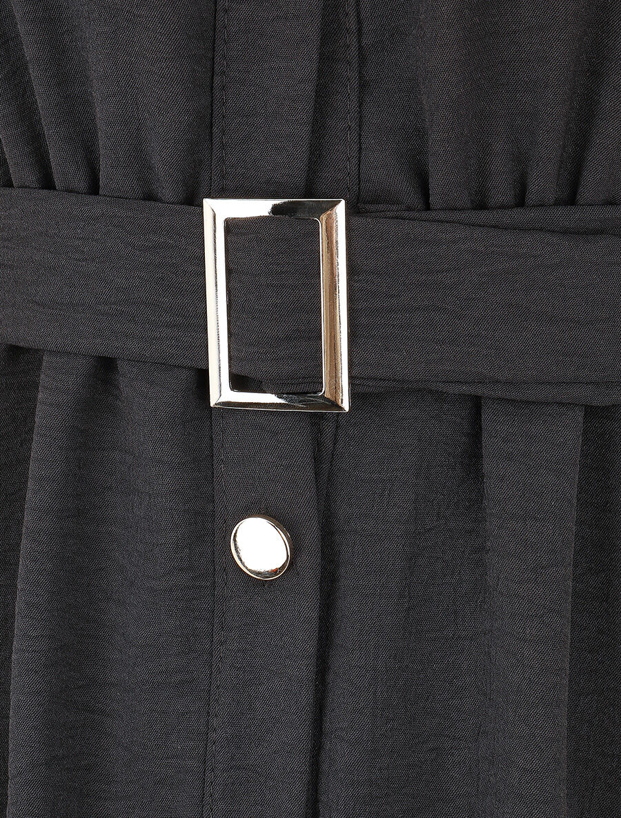 Robe mi-longue unie boutonnée - Noir - 3
