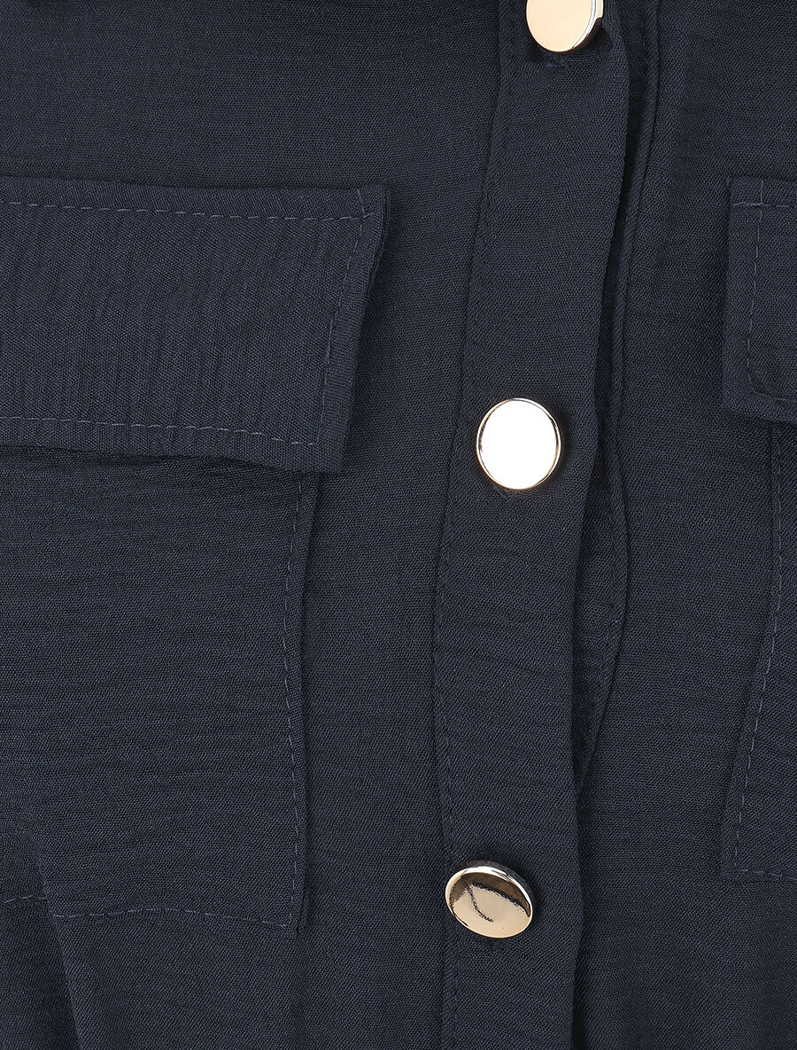 Robe mi-longue unie boutonnée - Marine - 3