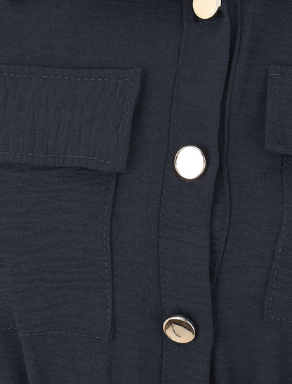 Robe mi-longue unie boutonnée - Marine - 3