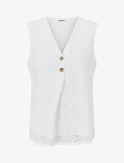 Top uni brodé sans manches - Blanc - 1