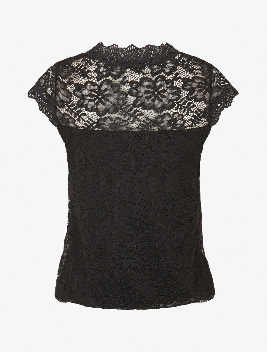 Top droit en dentelle col V - Noir - 2