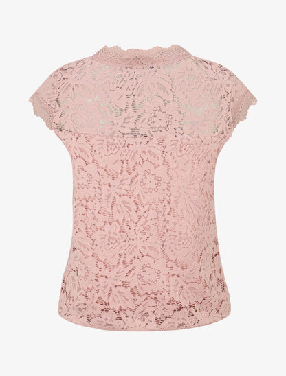 Top droit en dentelle col V - Rose - 2
