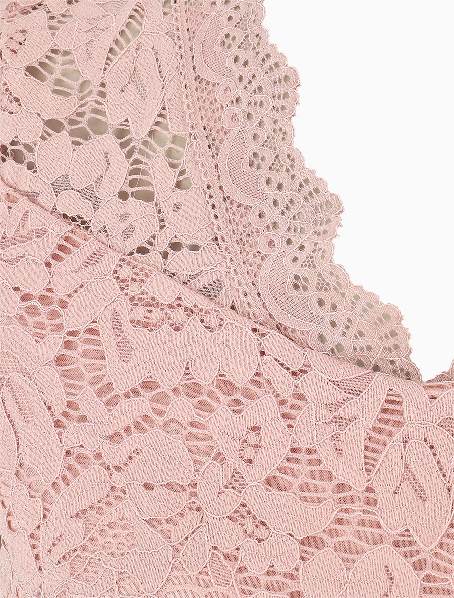 Top droit en dentelle col V - Rose - 3