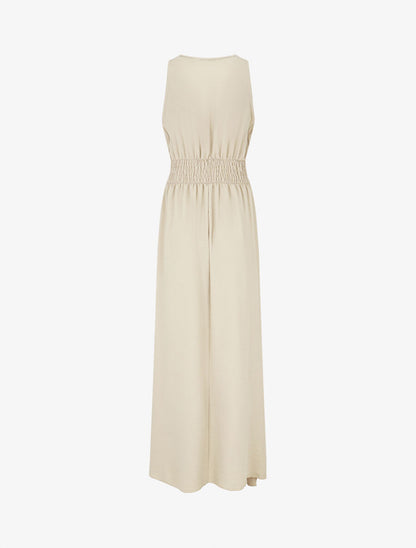 Robe longue fluide à bretelles bijoux - Beige - 2