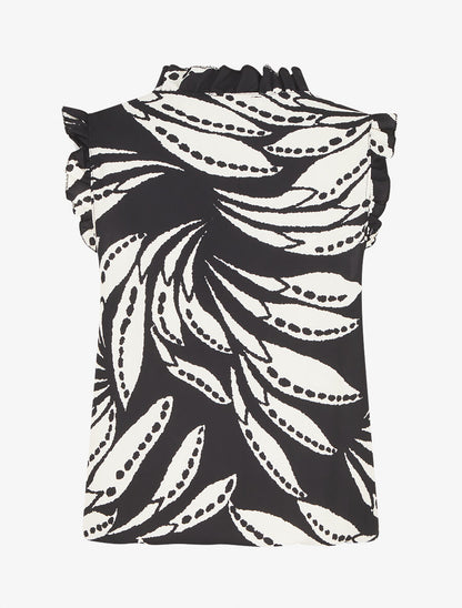 Top imprimé graphique à épaules volantées - Noir - 2