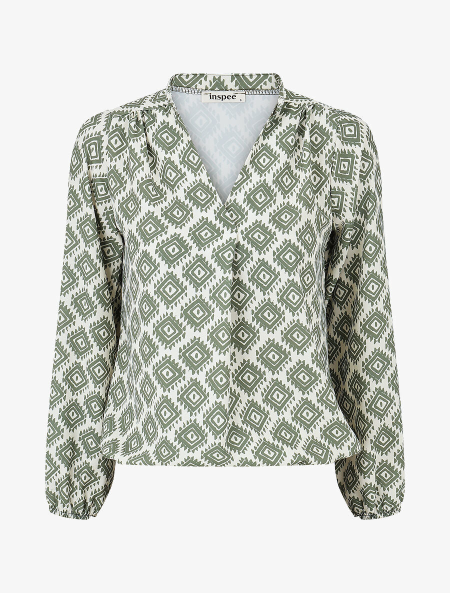Blouse manches longues imprimé ikat - Kaki - 4