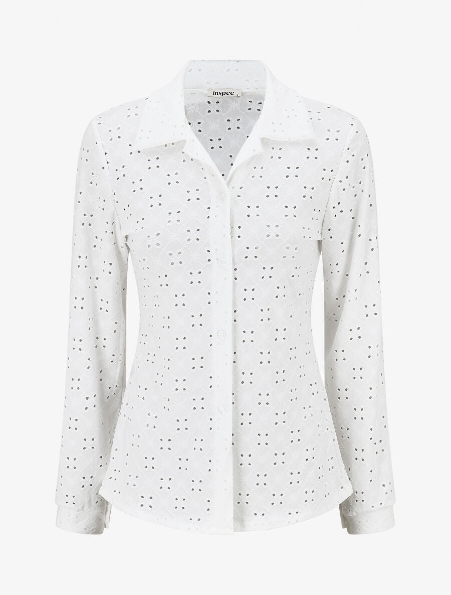 Chemise ajourée à manches longues - Blanc - 1