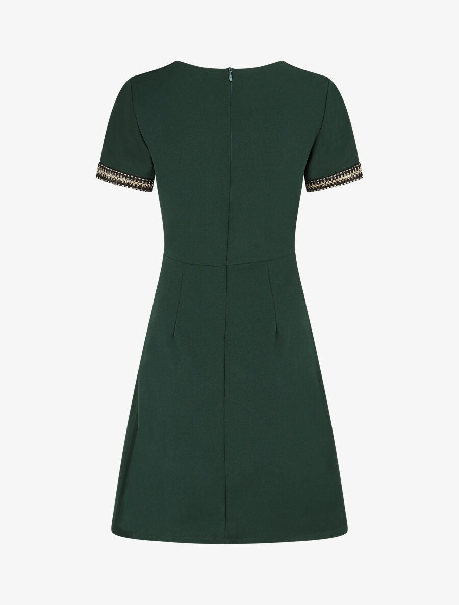 Robe ajustée à broderie dorée - Vert bouteille - 2