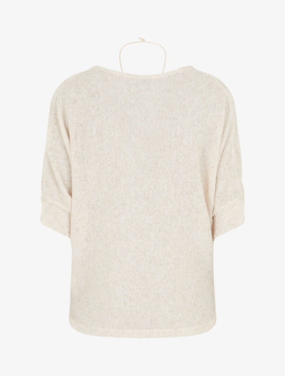 Pull fin manches 3/4 à col bénitier - Beige - 2