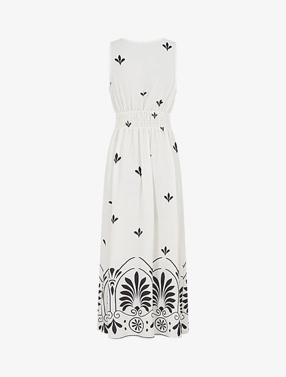 Robe longue sans manches à fleurs style arabesque - Écru - 2