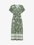 Robe longue manches courtes motif floral - Kaki - 1