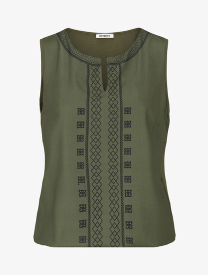 Top sans manches à imprimé style broderie - Kaki - 1