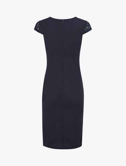 Robe portefeuille à buste dentelle - Marine - 2
