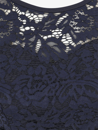 Robe portefeuille à buste dentelle - Marine - 3