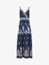 Robe longue à taille élastiquée imprimé ikat - Marine - 4
