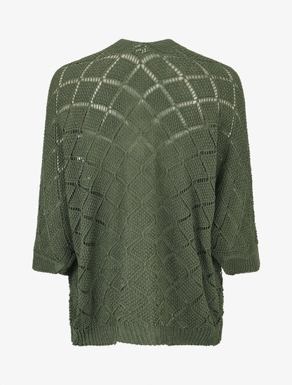 Gilet ouvert à maille ajourée - Kaki - 2