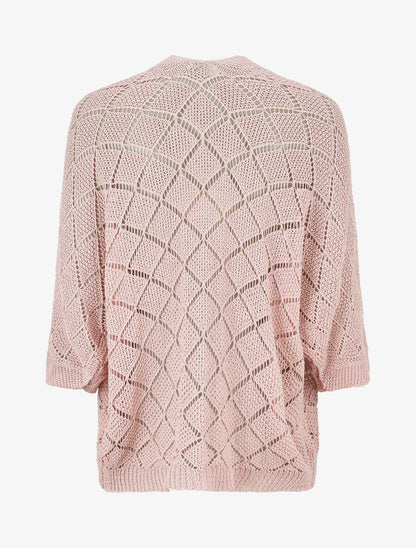 Gilet ouvert à maille ajourée - Rose - 2