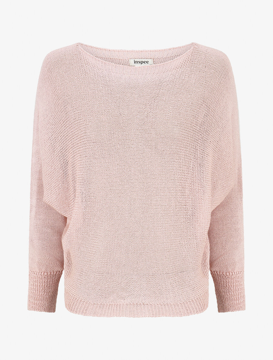 Pull uni en maille ajouré au dos - Rose - 4