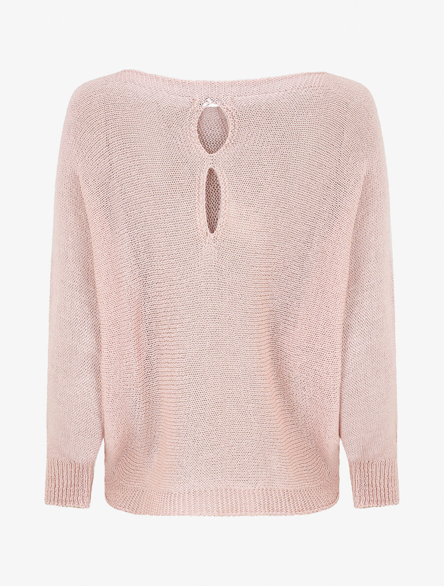 Pull uni en maille ajouré au dos - Rose - 2