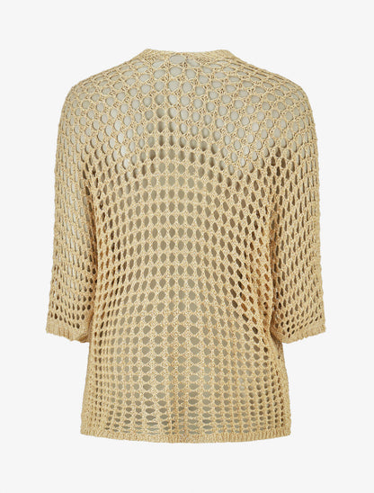 Gilet long en maille ajourée irisée - Or - 2