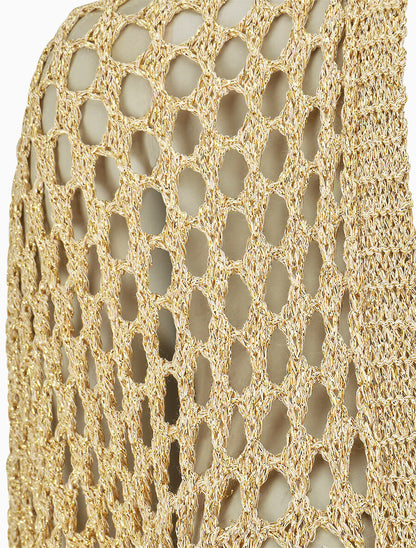 Gilet long en maille ajourée irisée - Or - 3