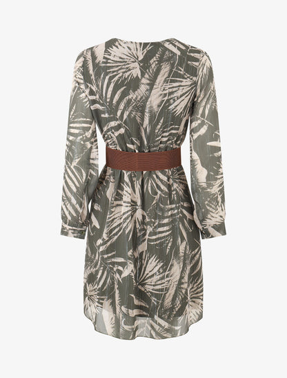 Robe patineuse imprimé feuillage irisé - Kaki - 2