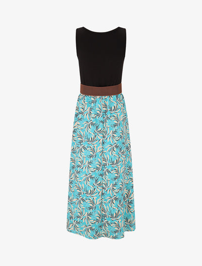 Robe bicolore imprimé floral - Vert d&