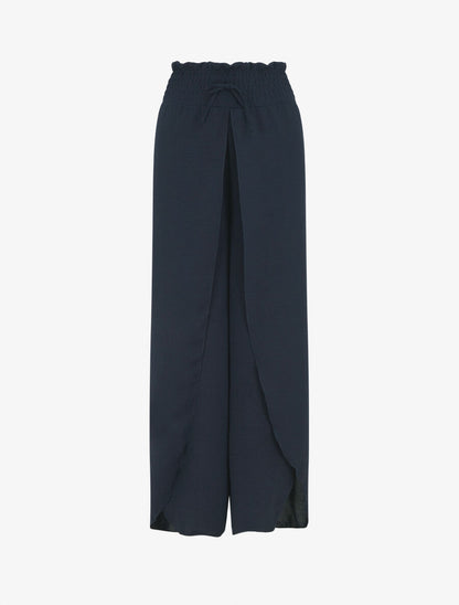 Pantalon tulipe uni à taille élastiquée - Marine - 1