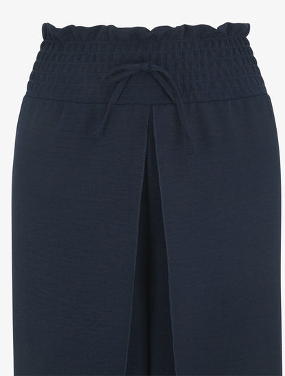Pantalon tulipe uni à taille élastiquée - Marine - 3