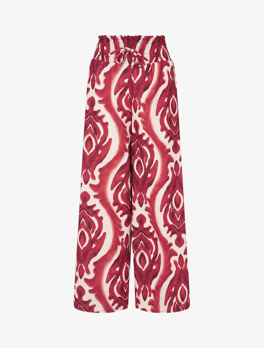 Pantalon à taille haute élastiquée imprimé abstrait - Bordeaux - 4