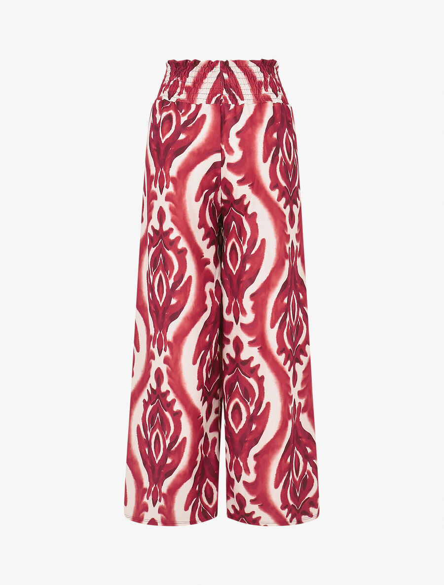 Pantalon à taille haute élastiquée imprimé abstrait - Bordeaux - 2