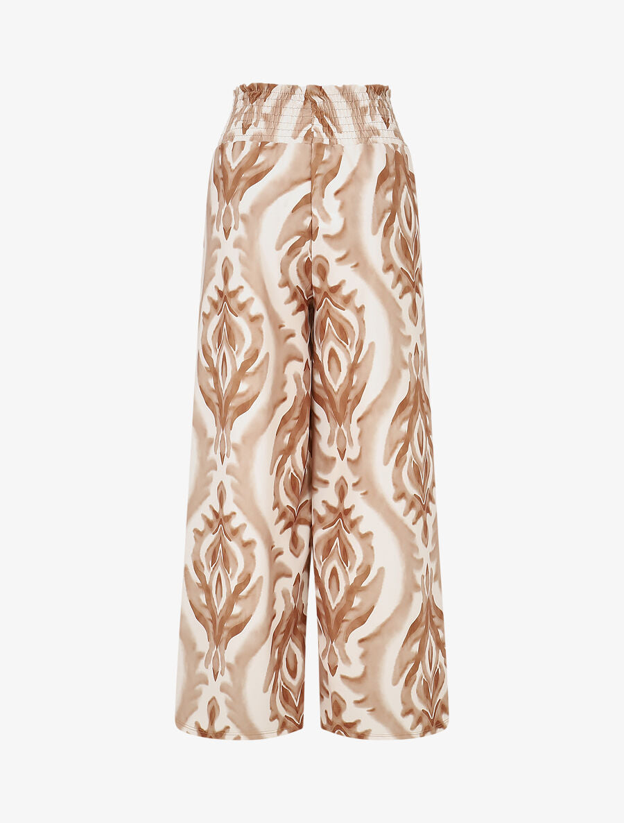 Pantalon à taille haute élastiquée imprimé abstrait - Beige - 2