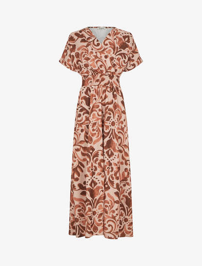 Robe longue manches courtes imprimé graphique - Marron - 4
