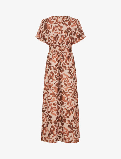 Robe longue manches courtes imprimé graphique - Marron - 2