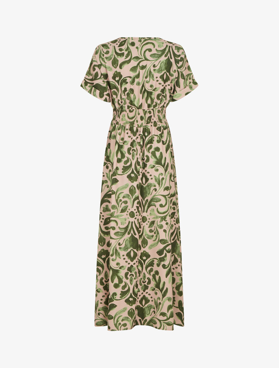 Robe longue manches courtes imprimé graphique - Kaki - 2