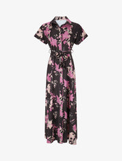 Robe chemise longue imprimé fleuri - Noir - 1