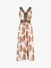 Robe longue à détail irisées et imprimé floral - Camel - 1