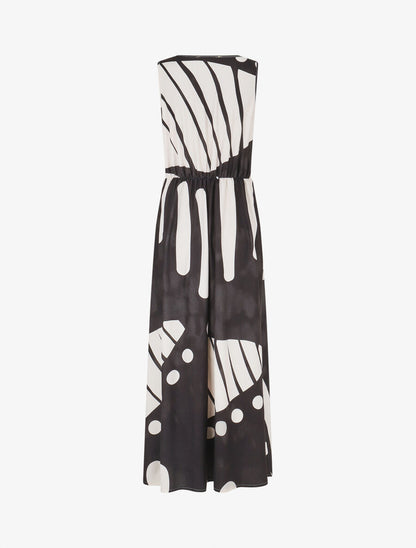 Robe longue élastiquée imprimé fantaisie - Noir - 2