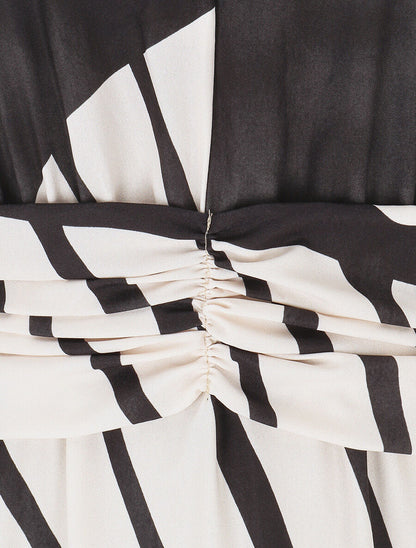 Robe longue élastiquée imprimé fantaisie - Noir - 3