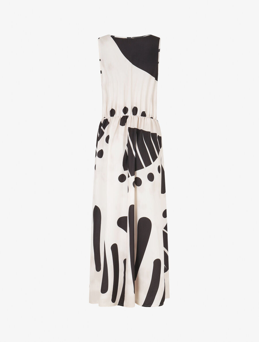 Robe longue élastiquée imprimé fantaisie - Beige - 2