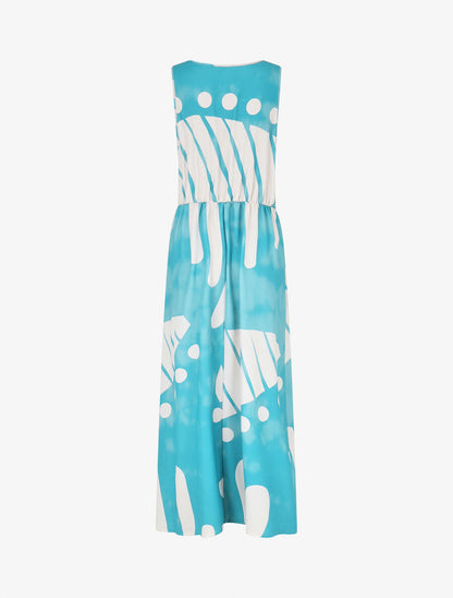 Robe longue élastiquée imprimé fantaisie - Turquoise - 2