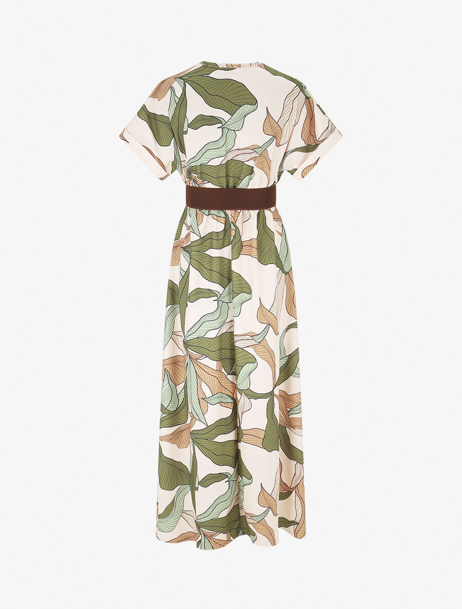 Robe longue à cache-coeur imprimé feuillage - Kaki - 2