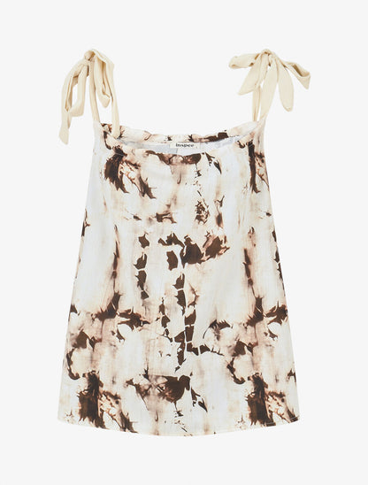 Top droit imprimé marbré à bretelles à nouer - Beige - 1